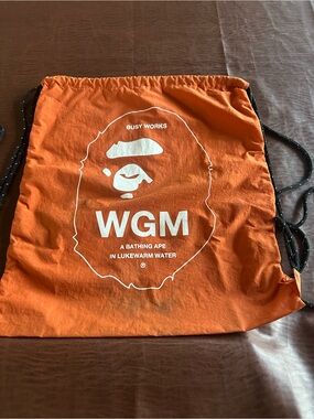 Bape Orange WGM Drawstring Gym Bag with White Logo